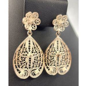 Vintage 925-A1 Sterling Silver Filigree Dangle Drop Earrings